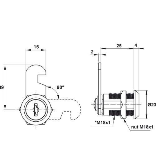 Kích thước khóa cam DIY 18 X 25mm Hafele 482.01.111