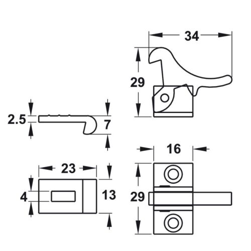 Kích thước khóa mỏ qụa cho cửa 2 cánh Hafele 245.74.010