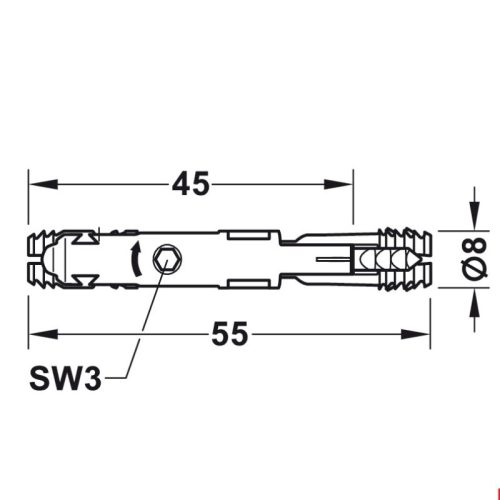 Phụ kiện kết nối Ixconnect SC 8/60 Hafele 262.11.117 3 Kích thước phụ kiện kết nối Ixconnect SC 8/60 Hafele 262.11.117