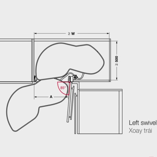 Rổ góc LeMans II 4 khay màu đen xoay trái Hafele 541.29.483 5 Kích thước rổ góc LeMans II 4 khay màu đen xoay trái Hafele 541.29.483