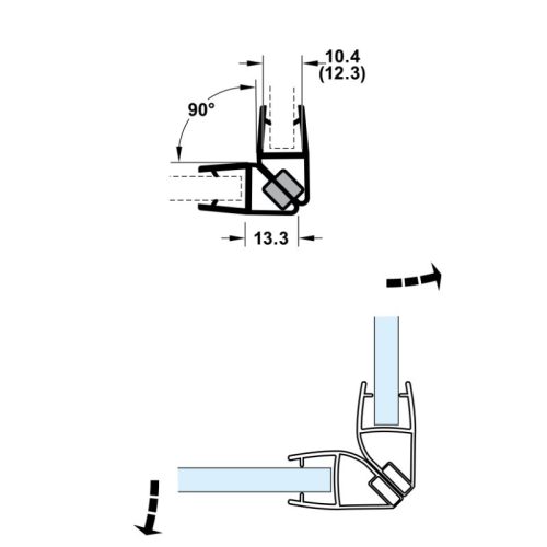 Kích thước ron cửa kính 10 - 12mm nam châm 135º Hafele 950.50.037