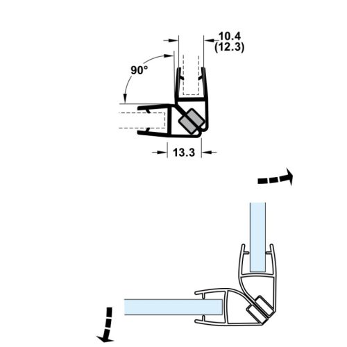 Kích thước ron cửa kính 8 - 10mm nam châm 90º Hafele 950.50.026