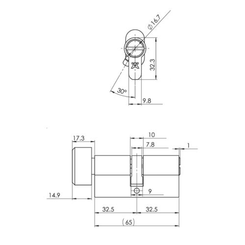 Kích thước ruột khóa 1 đầu vặn 1 đầu chìa 65mm Hafele DIY 489.56.252