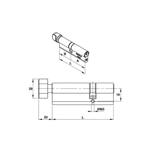 Kích thước ruột khóa cửa nhôm 1 đầu vặn 1 đầu 75mm Hafele 972.05.183