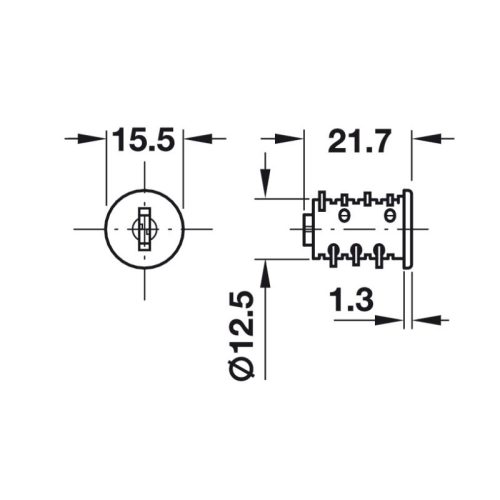 Ruột khóa tủ SYMO 3000 Hafele 210.41.613 4 Kích thước ruột khóa tủ SYMO 3000 Hafele 210.41.613