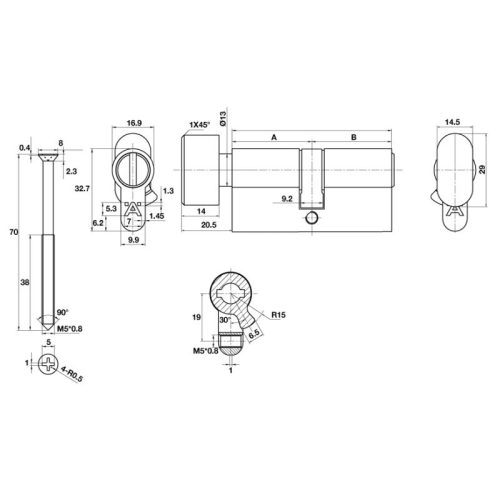 Kích thước ruột khóa WC 60mm Hafele DIY 489.56.006