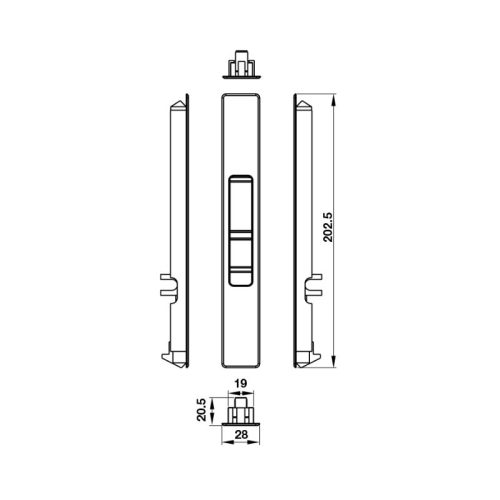 Kích thước tay nắm âm cửa nhôm HL252A-FORK Hafele 904.00.562