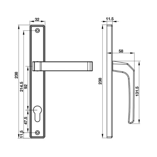 Kích thước tay nắm cửa nhôm 92mm HL949ID-92 Hafele 905.99.309