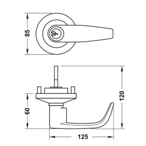 Kích thước tay nắm gạt cửa thoát hiểm Hafele 911.56.055