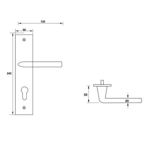 Kích thước tay nắm gạt đế dài C/C 72mm Hafele 903.98.465