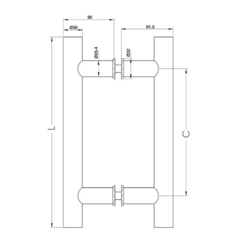 Tay nắm kéo chữ H dài 1600 mm Hafele 903.01.808 4 Kích thước tay nắm kéo chữ H dài 1600 mm Hafele 903.01.808