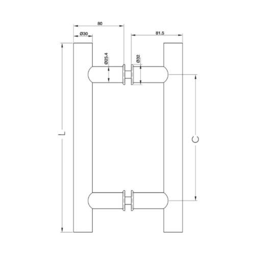 Kích thước tay nắm kéo chữ H dài 400 mm Hafele 903.01.801