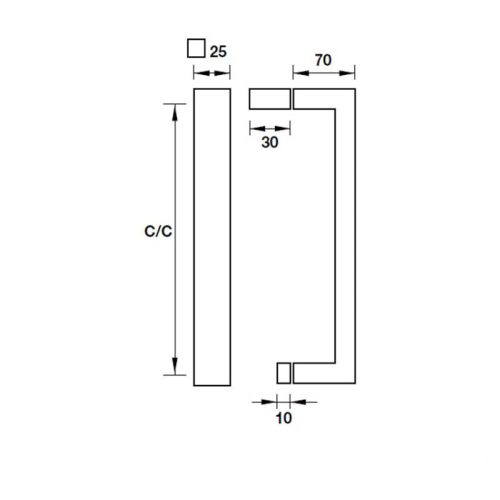 Kích thước tay nắm kéo phòng tắm kính C/C 500mm Hafele 903.11.561