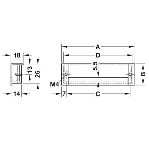 Kích thước tay nắm tủ âm 110mm Hafele 151.99.901