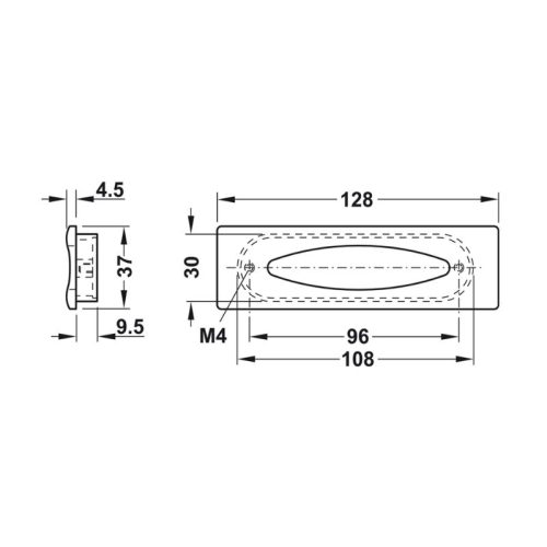 Kích thước tay nắm tủ âm 128mm Hafele 151.74.002