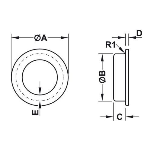 Kích thước tay nắm tủ âm Ø60mm Hafele 155.01.491