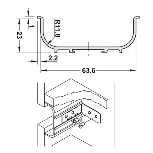 Kích thước tay nắm tủ dạng thanh ngang Hafele 126.36.900