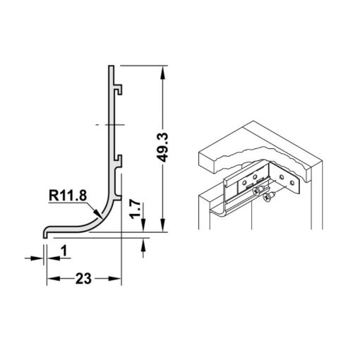 Kích thước tay nắm tủ dạng thanh ngang Hafele 126.37.300