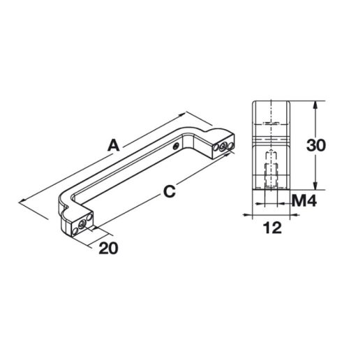 Kích thước tay nắm tủ Hafele 106.61.944