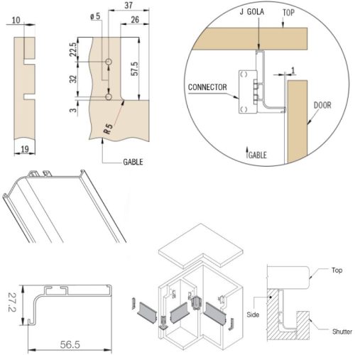 Kích thước tay nắm tủ ngang Gola chữ J 2800mm Hafele 126.37.904