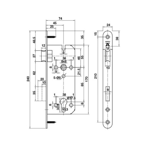 Kích thước thân khóa 45/85mm Hafele DIY 489.10.562