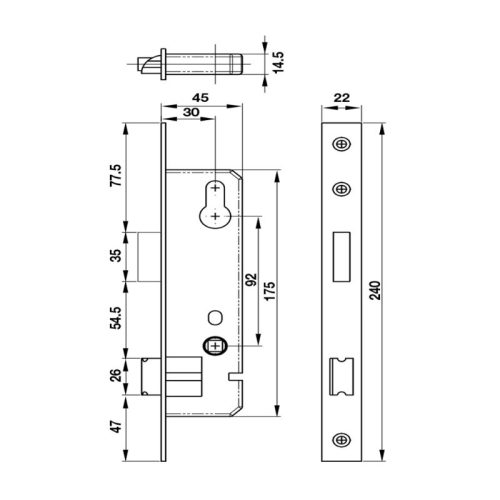 Kích thước thân khóa cửa nhôm 35mm Hafele 911.27.266