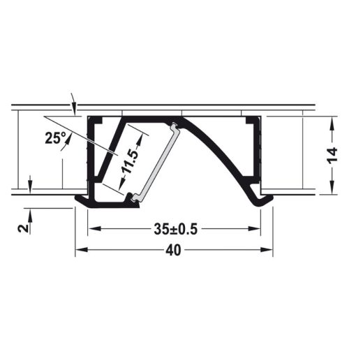 Kích thước thanh dẫn đèn Led góc chiếu nghiêng Hafele 833.74.845
