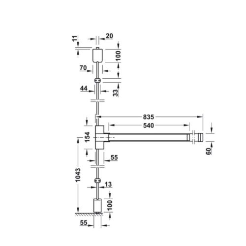 Thanh thoát hiểm với thanh chốt dọc Hafele 911.56.035 3 Kích thước thanh thoát hiểm Hafele 911.56.035