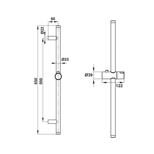 Kích thước Thanh trượt 650R cho sen tay Hafele 485.60.704
