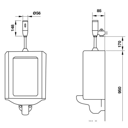 Kích thước van cảm ứng bồn tiểu nam Hafele 588.78.501