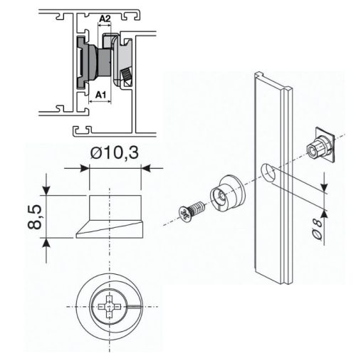 Kích thước vấu khóa cửa nhôm Hafele 972.05.158