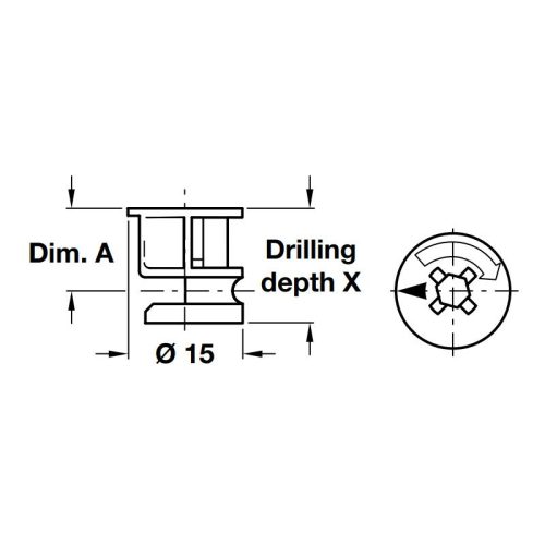 Vỏ nối Minifix 15 không vành Hafele 262.26.532 3 Kích thước vỏ nối Minifix 15 không vành Hafele 262.26.532