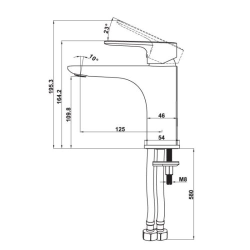 Kích thước vòi trộn Kobe 100 đen Hafele 589.15.030