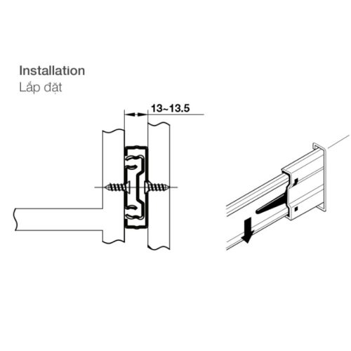 Ray bi không giảm chấn dài 550mm Häfele 494.02.466 2 Lắp Đặt Ray Bi Không Giảm Chấn Dài 550mm Hafele 494.02.466
