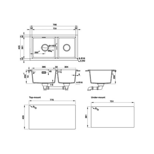 Chậu rửa bát đá 2 hố Hafele Essence HS22-GEN2S90 577.25.410 5 Thiết kế của chậu rửa bát đá 2 hố Hafele Essence HS22-GEN2S90 577.25.410