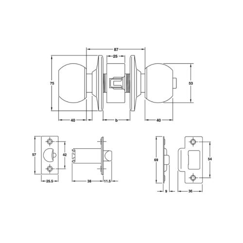 Khóa nắm tròn cho cửa chính loại nhỏ Hafele 911.64.680 6 Thiết kế của khóa nắm tròn cho cửa chính loại nhỏ Hafele 911.64.680