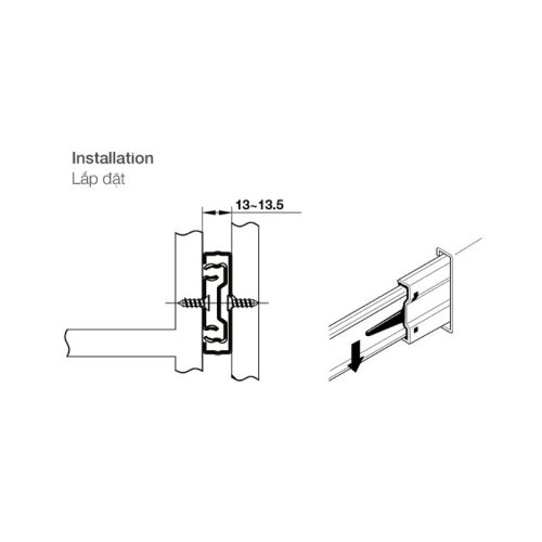 Thiết kế của Ray bi không giảm chấn dài 350mm Hafele 494.02.452