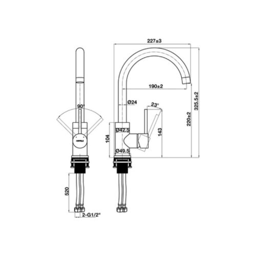 Thiết kế của vòi rửa bát nóng lạnh Hafele HT21-CH1F220C 577.56.500