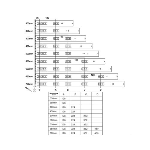 Thông số của Ray bi giảm chấn 450mm Hafele 494.02.064