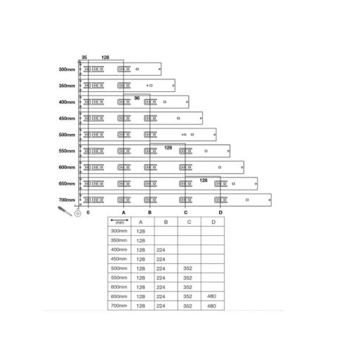 Ray bi nhấn mở 300mm Hafele 494.02.081 5 Thông số của ray bi nhấn mở 300mm Hafele 494.02.081