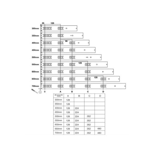 Thông số của ray bi nhấn mở 450mm Hafele 494.02.084
