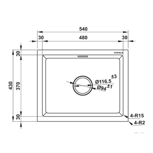 Chậu rửa bát đá 1 hố Hafele Essence HS22-GEN1S60S 577.25.500 4 Kích thước chậu rửa bát đá 1 hố Hafele Essence HS22-GEN1S60S 577.25.500