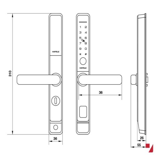 Kích thước khóa vân tay Hafele DL6600 912.20.145