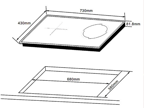 Kích thước bếp từ kết hợp hồng ngoại 2 vùng nấu Hafele HC-H7321B 536.61.856