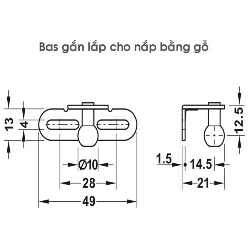 Pittong đẩy cánh tủ 80N Hafele 373.82.907 7 Bas lắp cho nắp gỗ pittong đẩy cánh tủ 80N Hafele 373.82.907