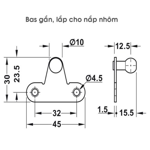 Pittong đẩy cánh tủ 80N Hafele 373.82.907 8 Bas lắp cho nắp nhôm pittong đẩy cánh tủ 80N Hafele 373.82.907