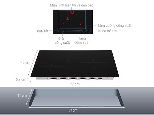 Kích thước bếp từ 3 vùng nấu Hafele