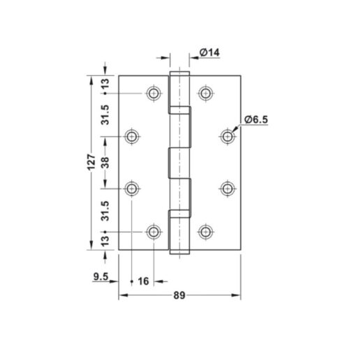 Kích thước Bản Lề Lá Chống Cháy 2 Vòng Bi 120Kg Hafele 926.98.130
