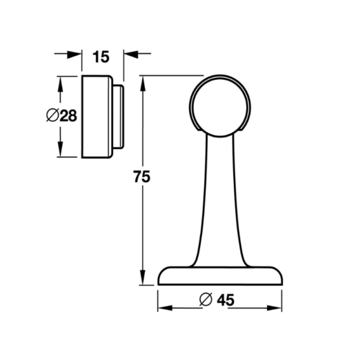 Kích thước chặn cửa nam châm niken mờ Hafele 489.70.203