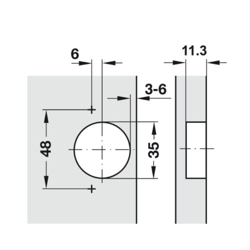 Kích thước bản lề lọt lòng giảm chấn Metalla SM 110º Hafele 315.20.752